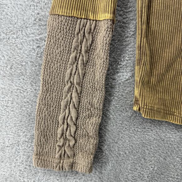 Gimnicks by BKE Thermal Top S Mustard Rib Cable Knit Crew Neck Key Hole Stretch - Picture 5 of 13